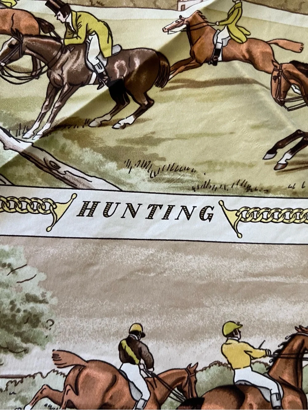 VTG Hermes Olive and Cream Equestrian Silk Scarf - Picture 5 of 12